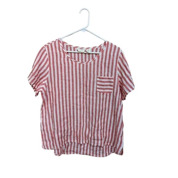 Christian Siriano 100% Linen Blouse Women's Striped Short Sleeve Large - Picture 1 of 5